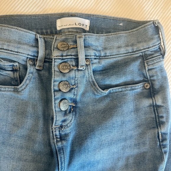 LOFT High-Waisted Button fly Distressed hem Jeans - Picture 3 of 6